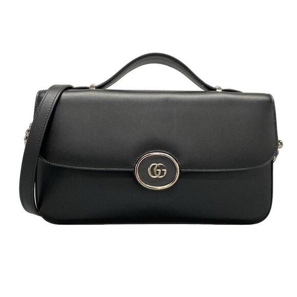 Auth GUCCI Petit GG 739721 Black Leather Handbag - Picture 1 of 16